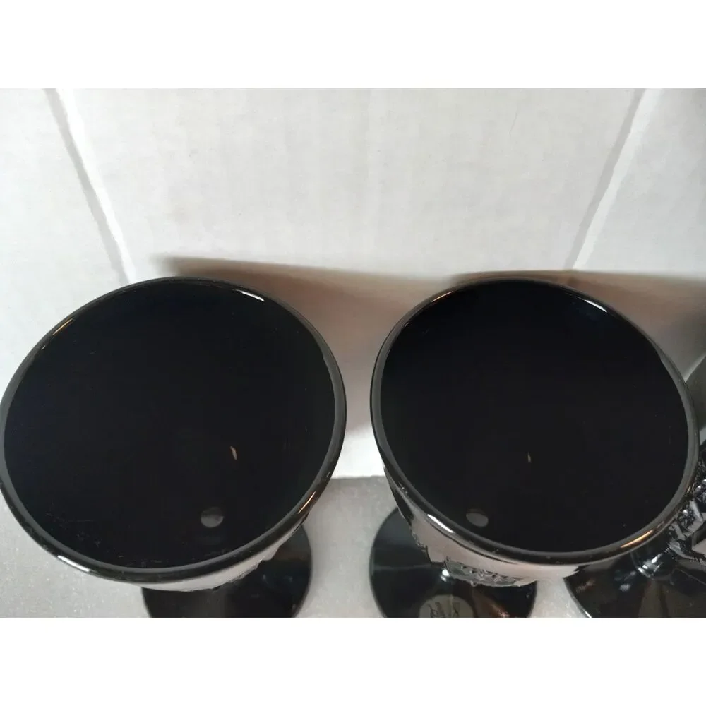 Vintage 1975 Set of 4 Tiara Exclusives Black Monarch Goblets by Indiana Glass
